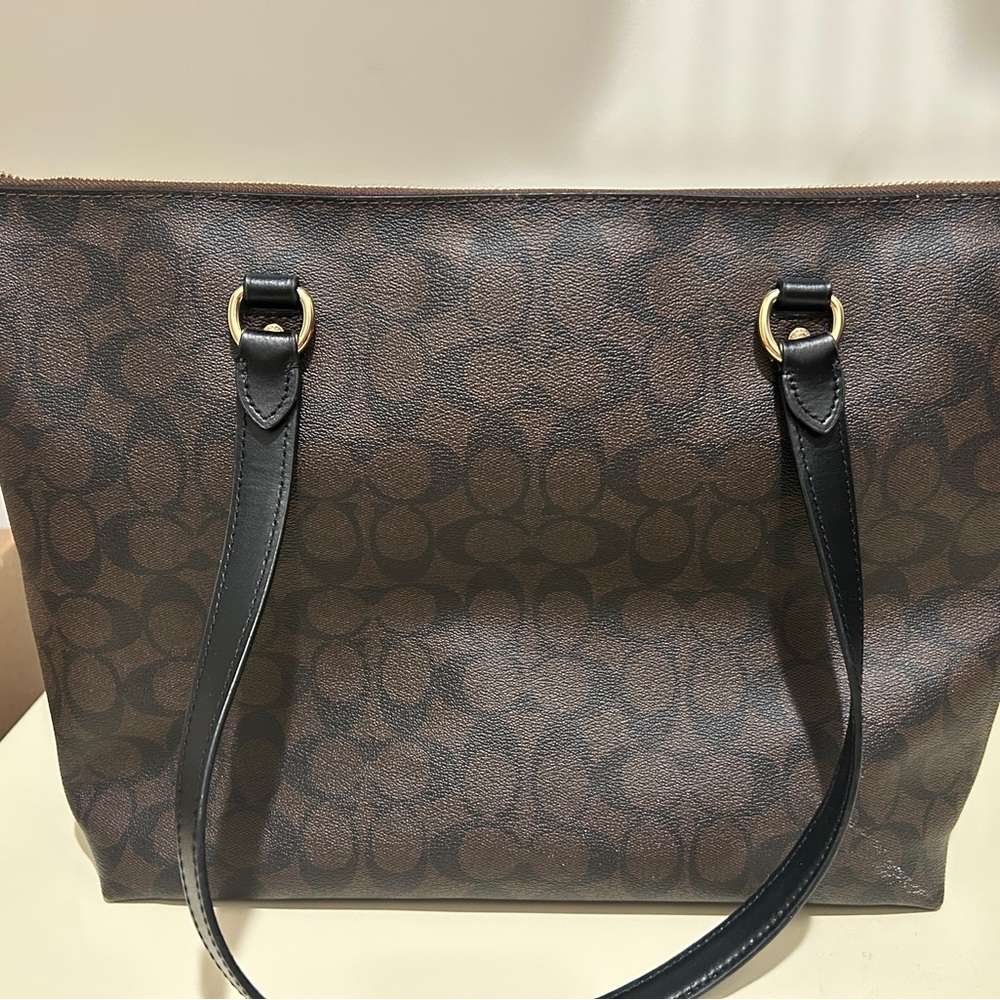 Coach Signature Canvas Brown and Black Tote - Picture 7 of 16